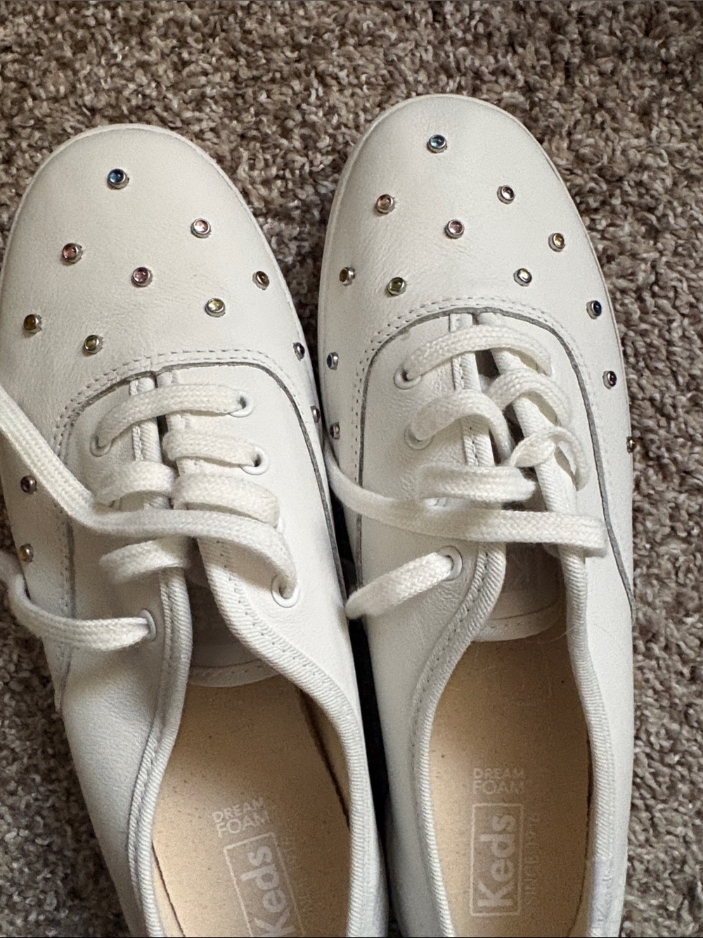 Keds White Leather Sneakers with Multicolored Gem Studs